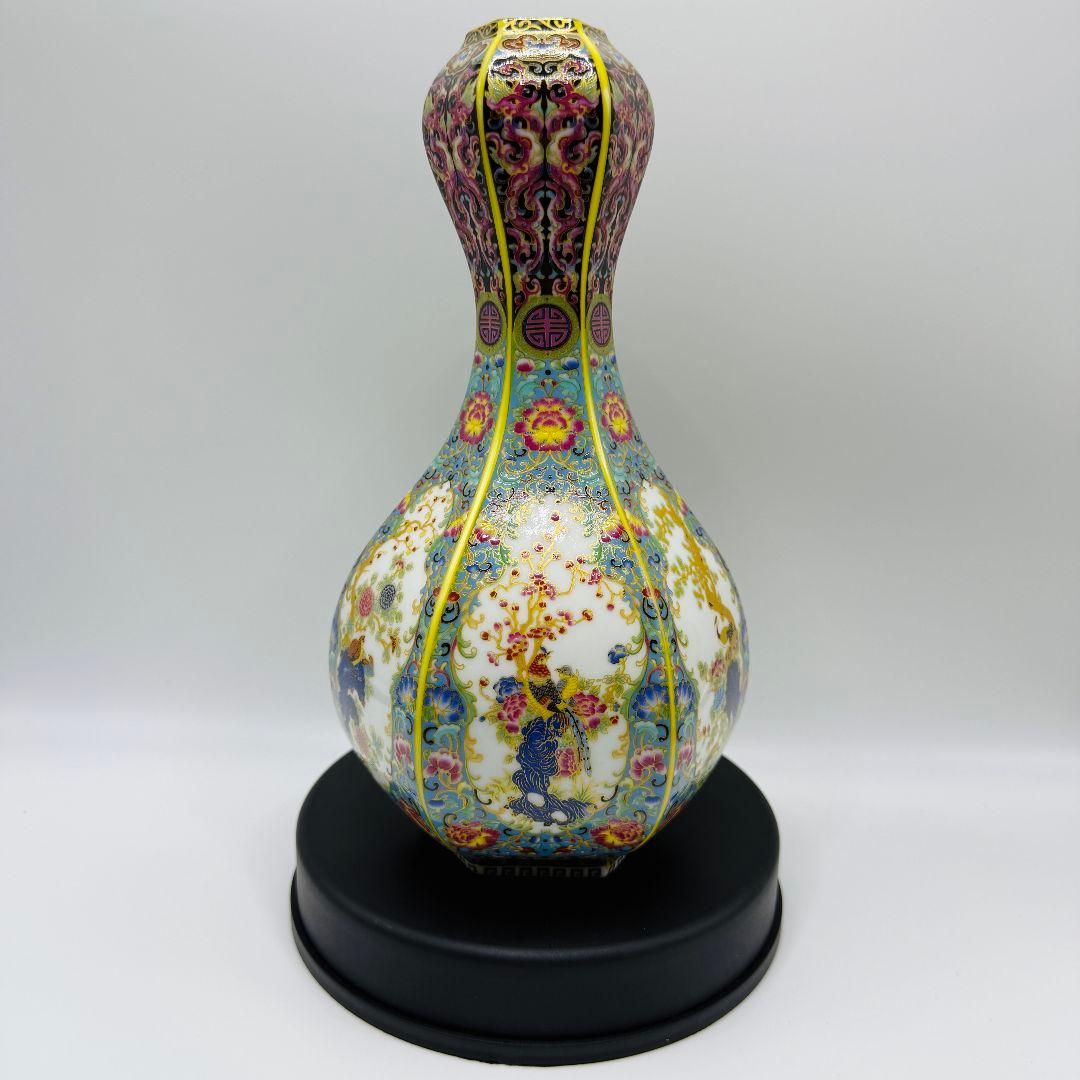 R109 エナメル色蒔絵金花鳥 瓶（かびん）陶磁器 アンティーク