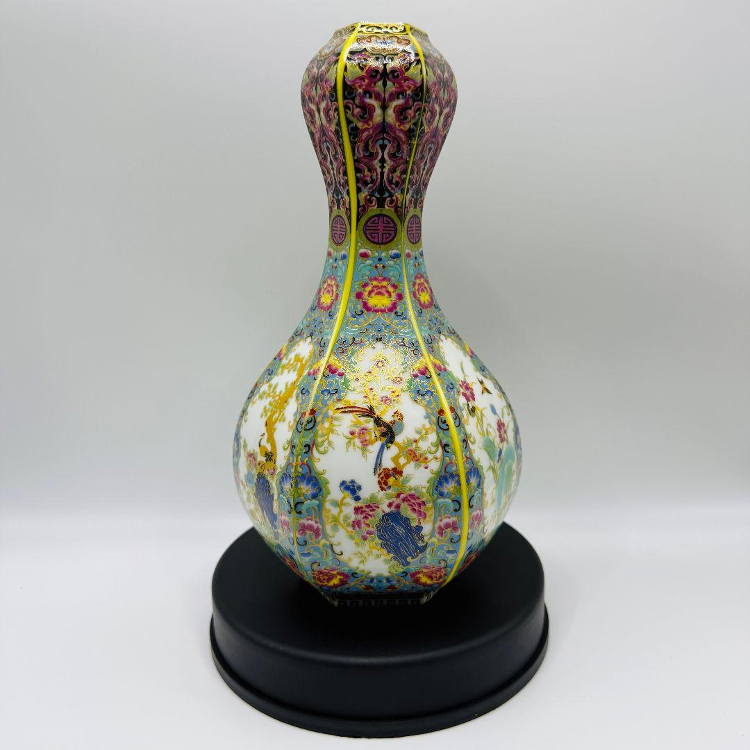 R109 エナメル色蒔絵金花鳥 瓶（かびん）陶磁器 アンティーク