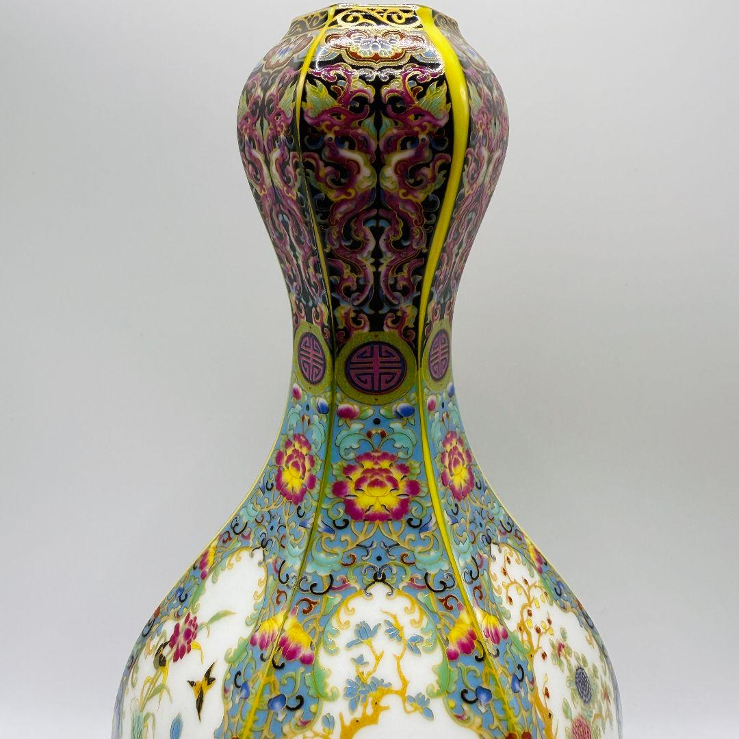 R109 エナメル色蒔絵金花鳥 瓶（かびん）陶磁器 アンティーク