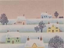 【真作】版画　リトグラフ　冬の街並み　優しい色彩の静寂風景　アート額装　X133