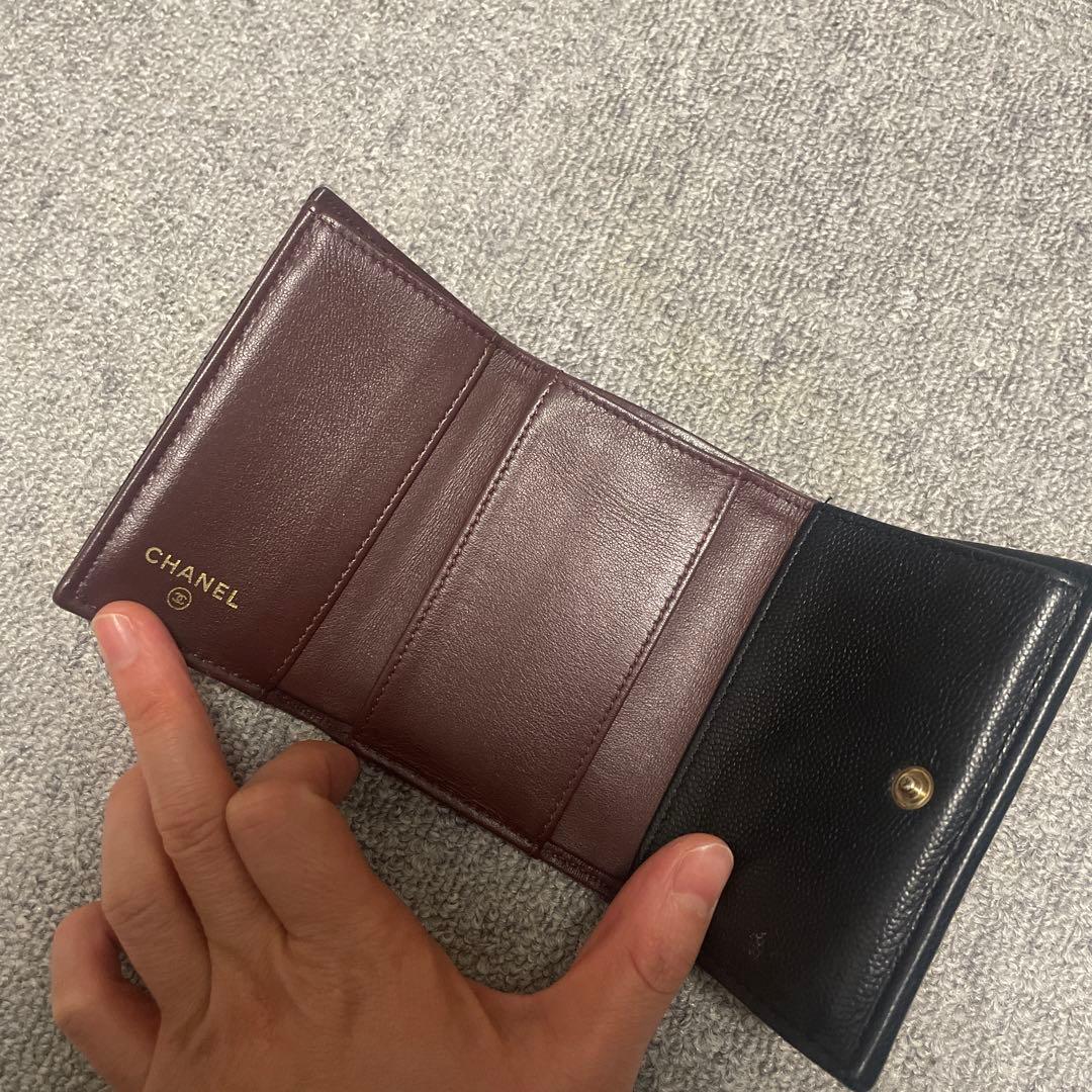 CHANEL 黒 レザー 三つ折り財布