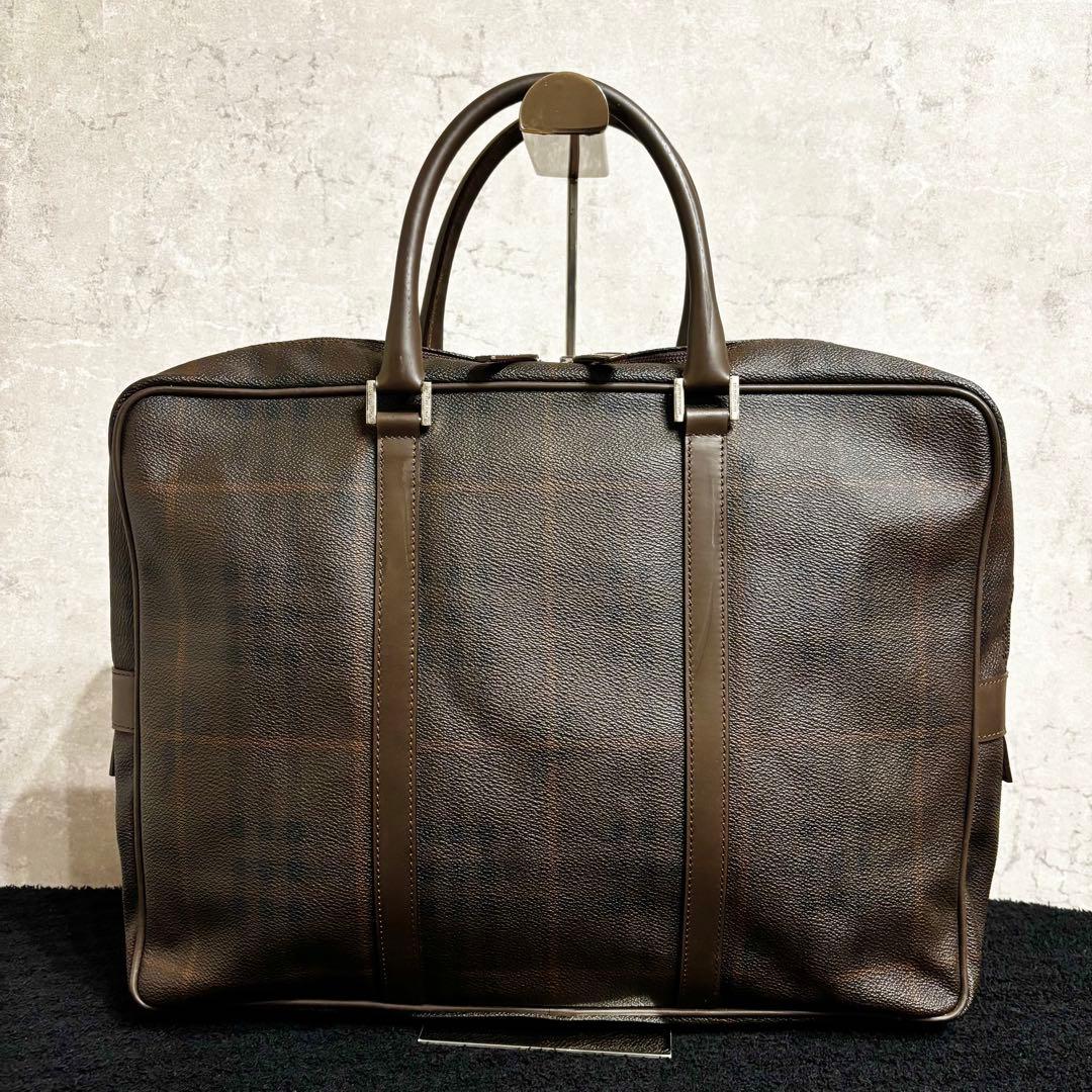 バーバリー ロンドン ビジネスバッグ チェック柄 ブラウン