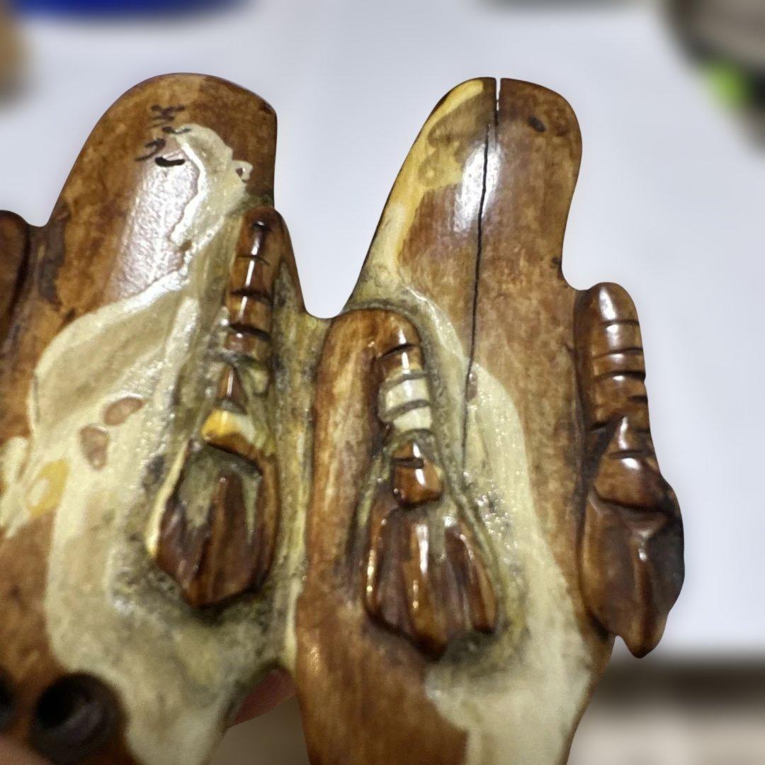 根付　骨董　銘有り 美術品 コレクション　二羽の鳥の彫刻