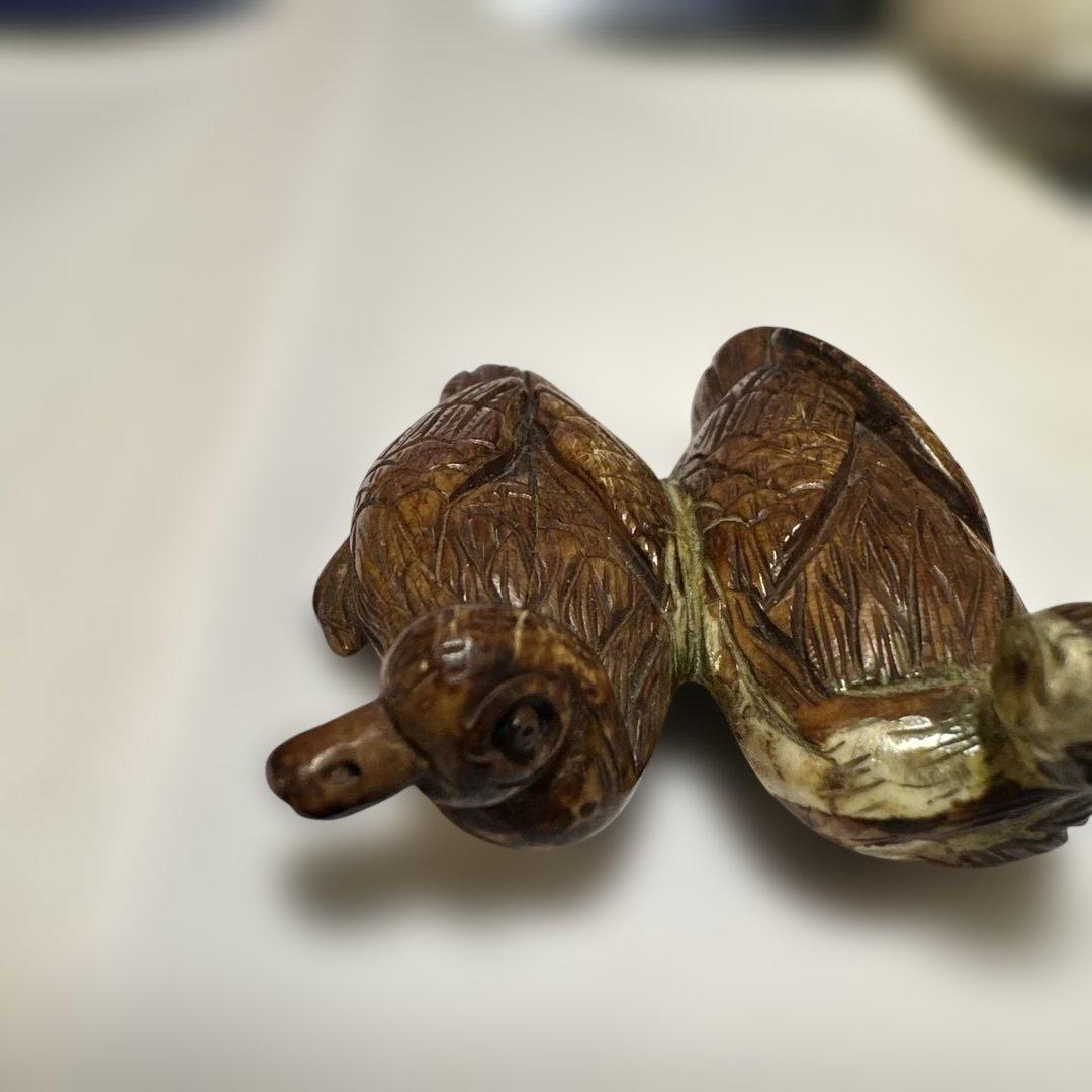 根付　骨董　銘有り 美術品 コレクション　二羽の鳥の彫刻