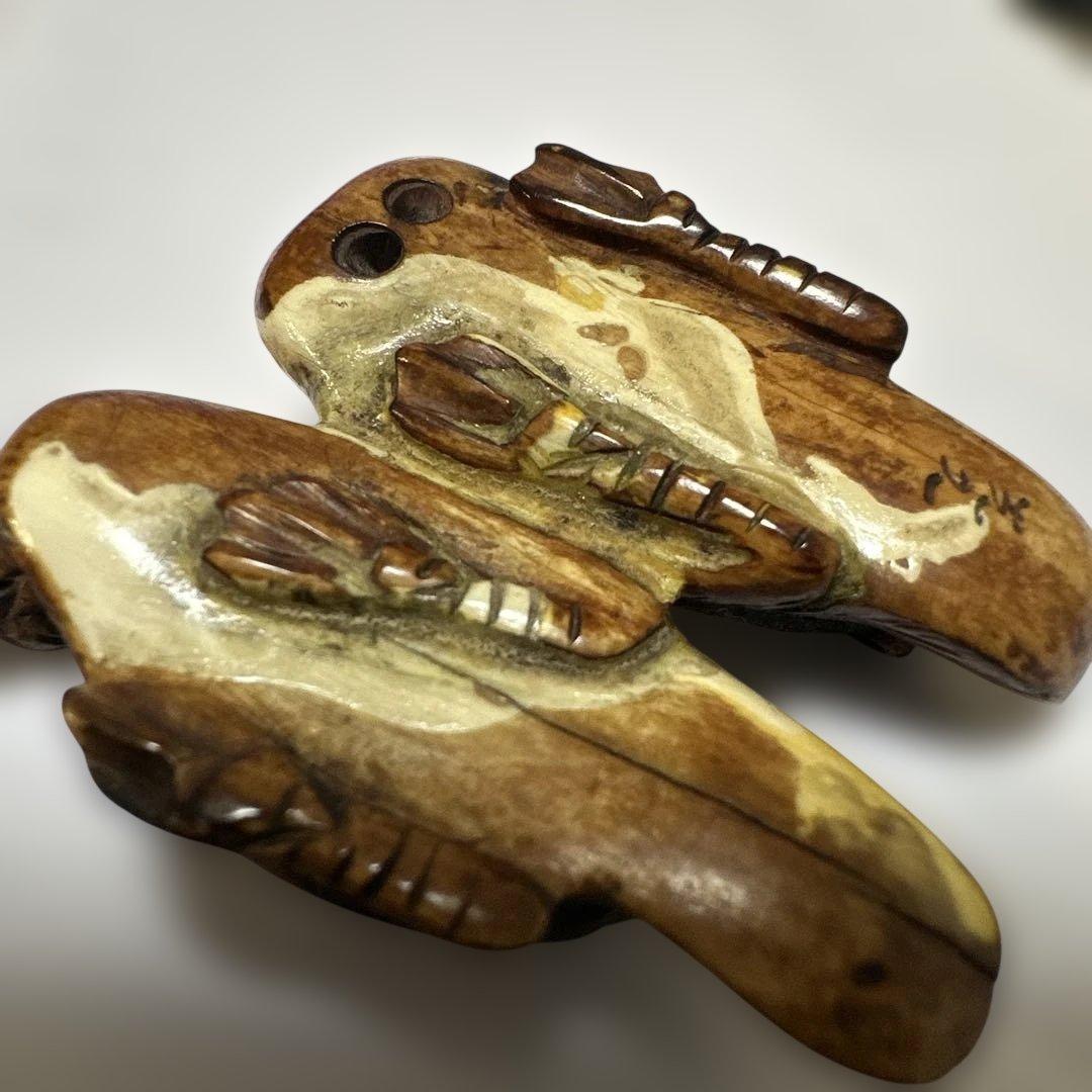 根付　骨董　銘有り 美術品 コレクション　二羽の鳥の彫刻
