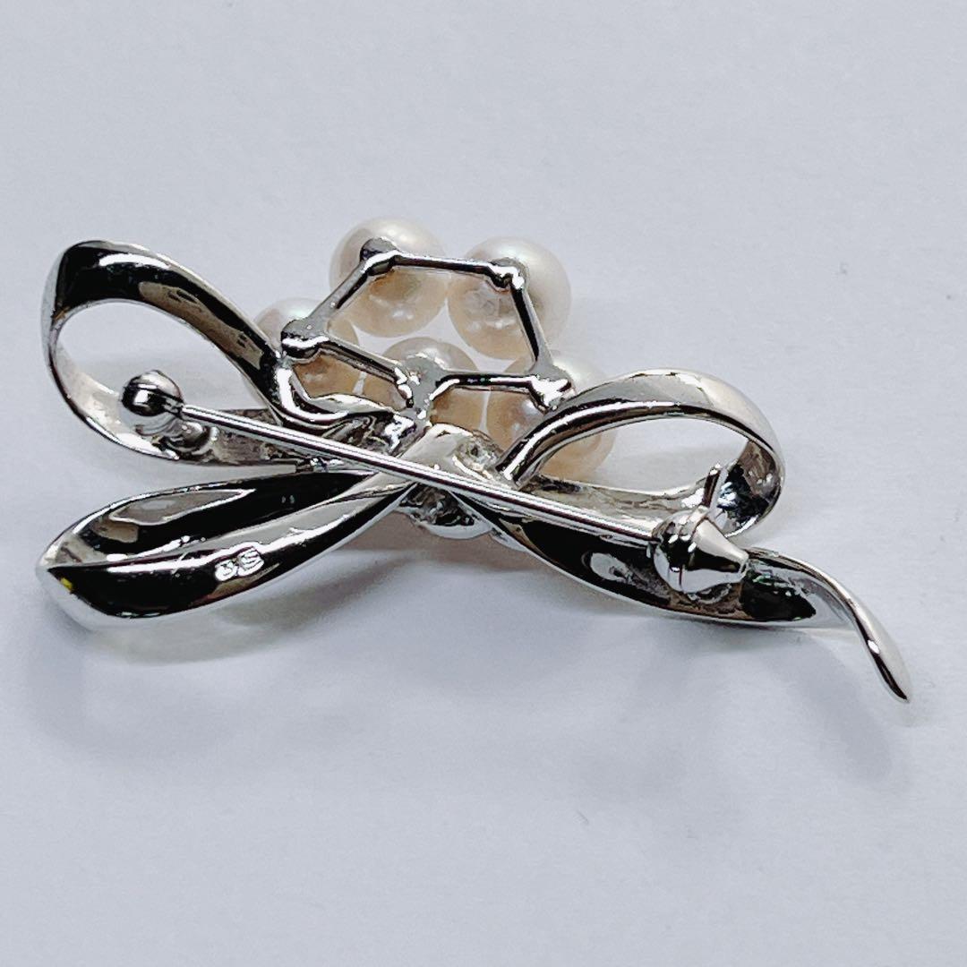 美品✨ミキモト パール　ブローチ　コサージュ　リボン　シルバー