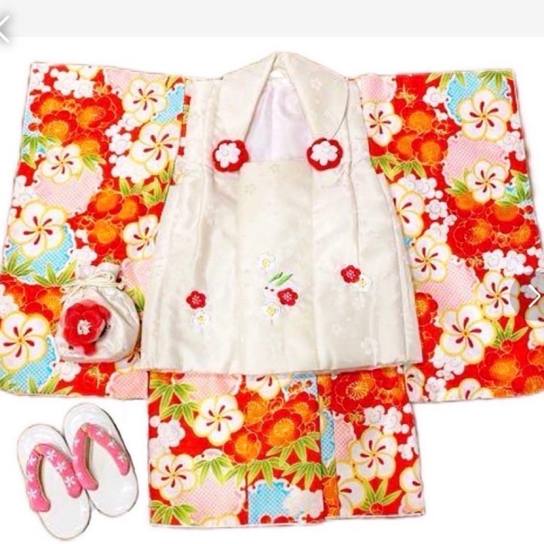 小町キッズ　　七五三　花柄　着物　白　被布セット　卒園式　袴　入学式スーツ