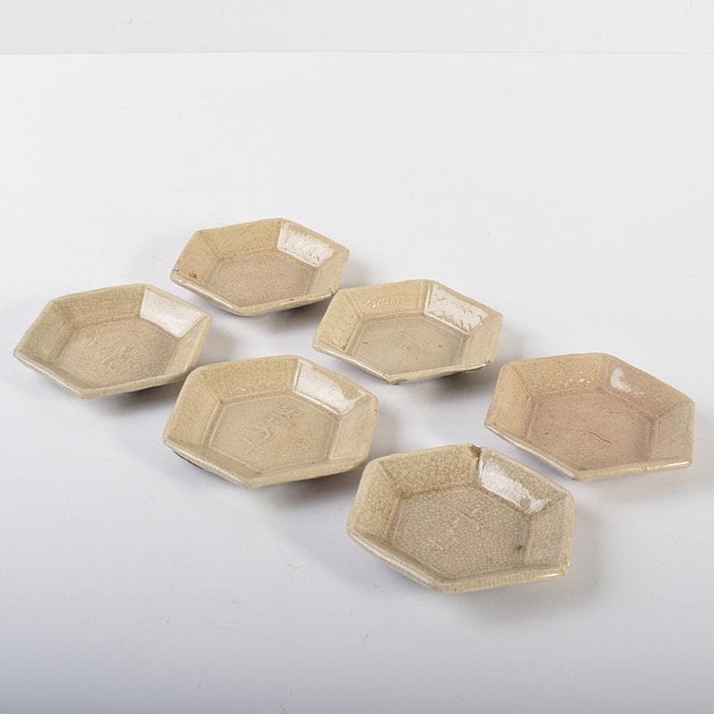 中国　南宋　官窯　氷裂漢字文　六角皿　手塩皿　小皿　6客まとめて　C　R6775