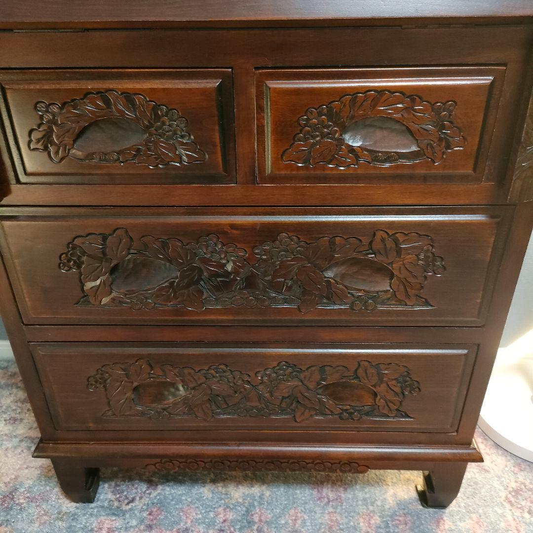 花彫刻 ライティングビューロー デスク アンティーク調アジアン家具