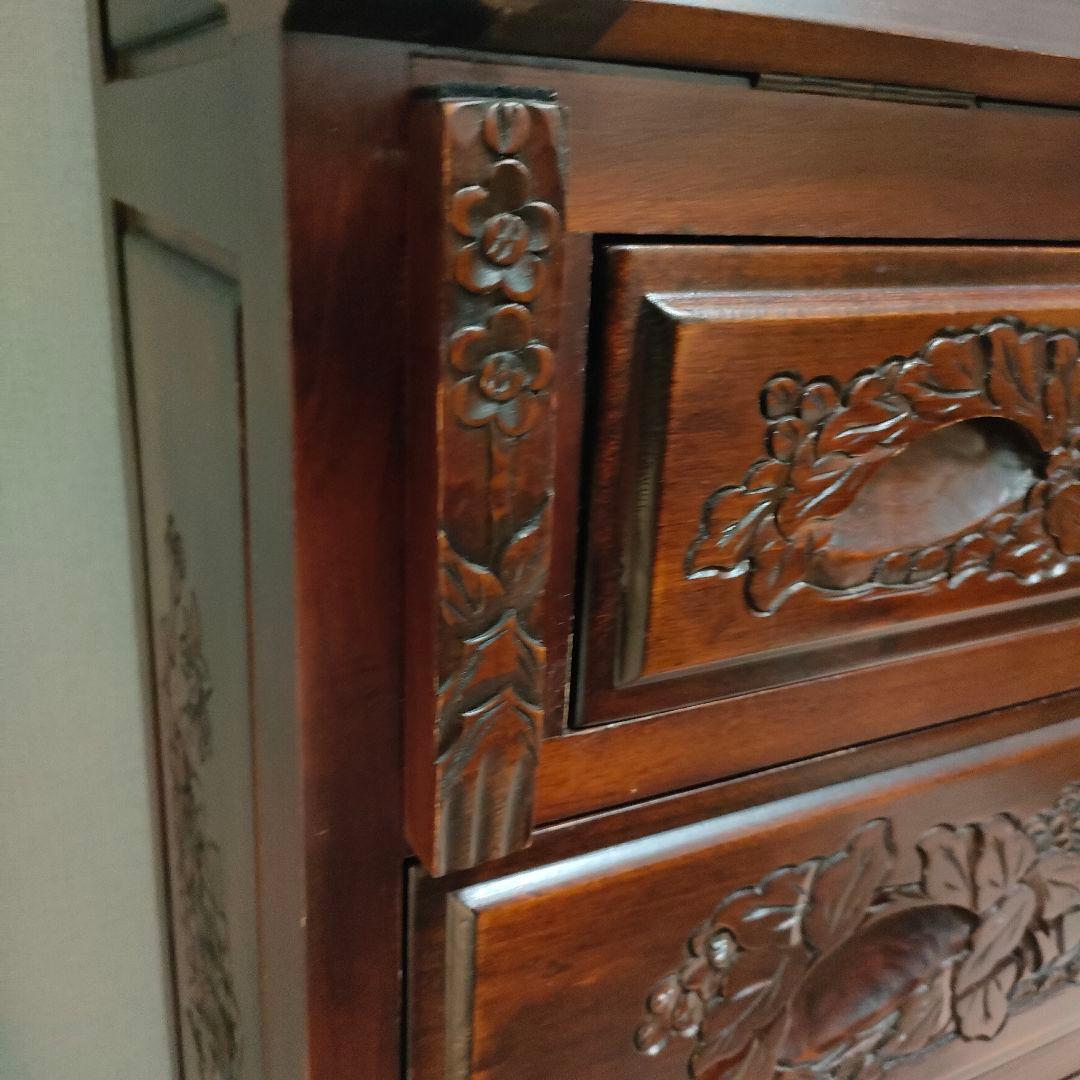 花彫刻 ライティングビューロー デスク アンティーク調アジアン家具