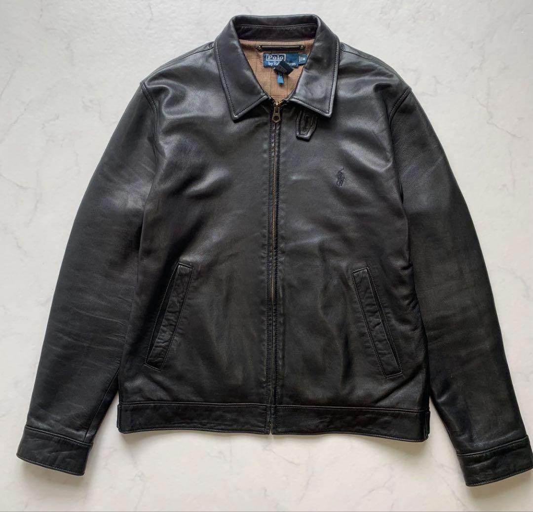 【極上】ポロラルフローレン　スイングトップ レザージャケット　ブラック