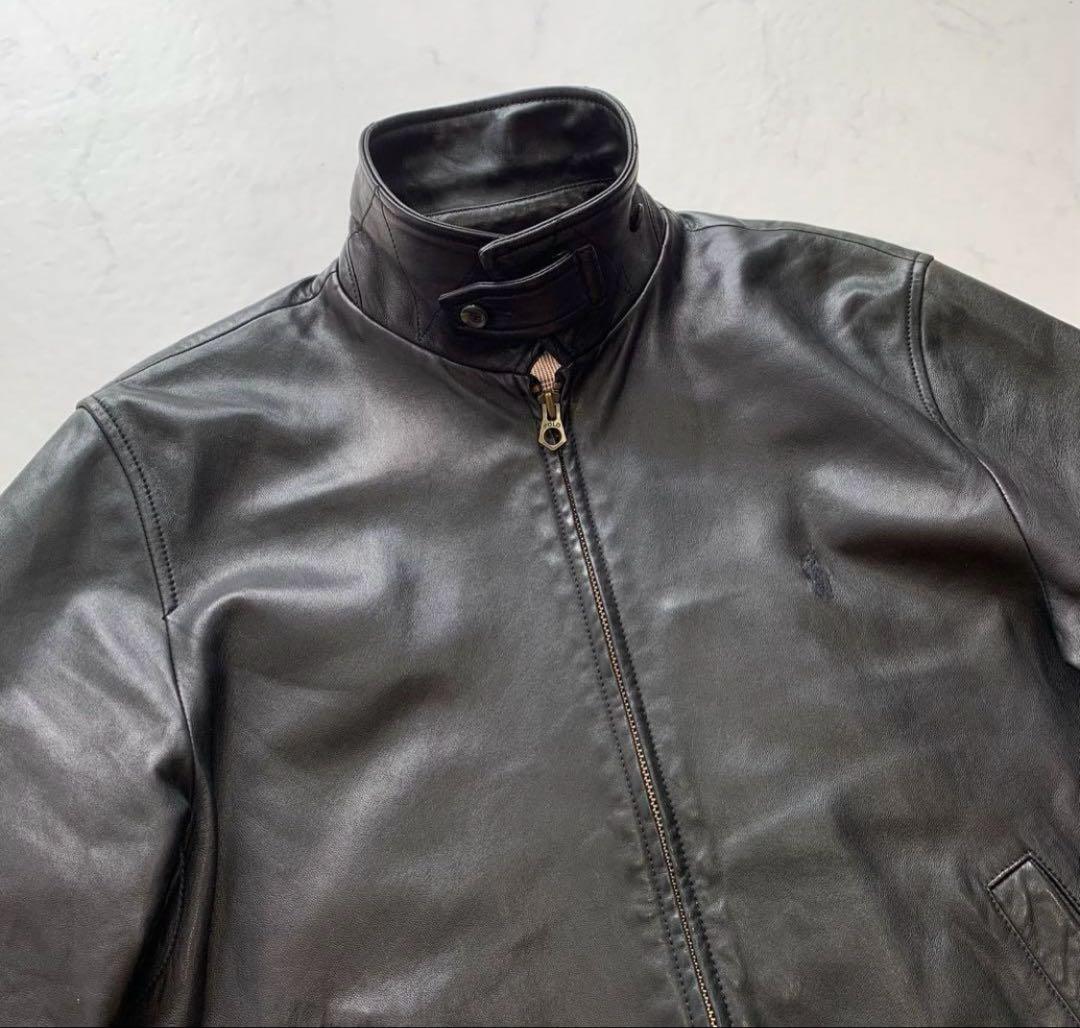 【極上】ポロラルフローレン　スイングトップ レザージャケット　ブラック