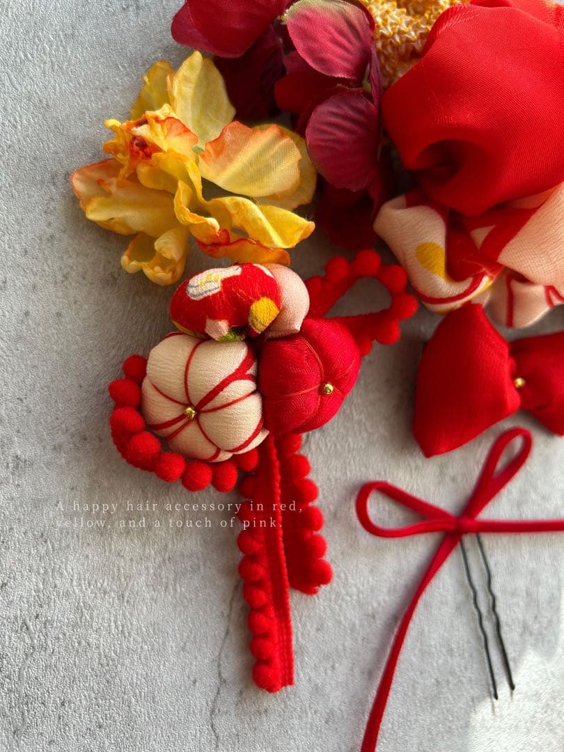 七五三　七五三髪飾り　ヘッドドレス　着物髪飾り可愛い黄色の髪飾り　036