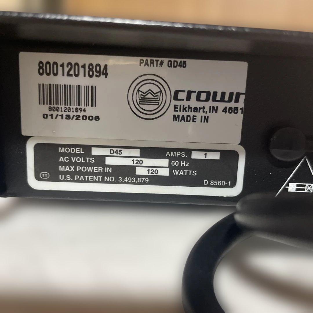 【動作未確認/希少】Crown D-45 パワーアンプ 海外プラグ ジャンク