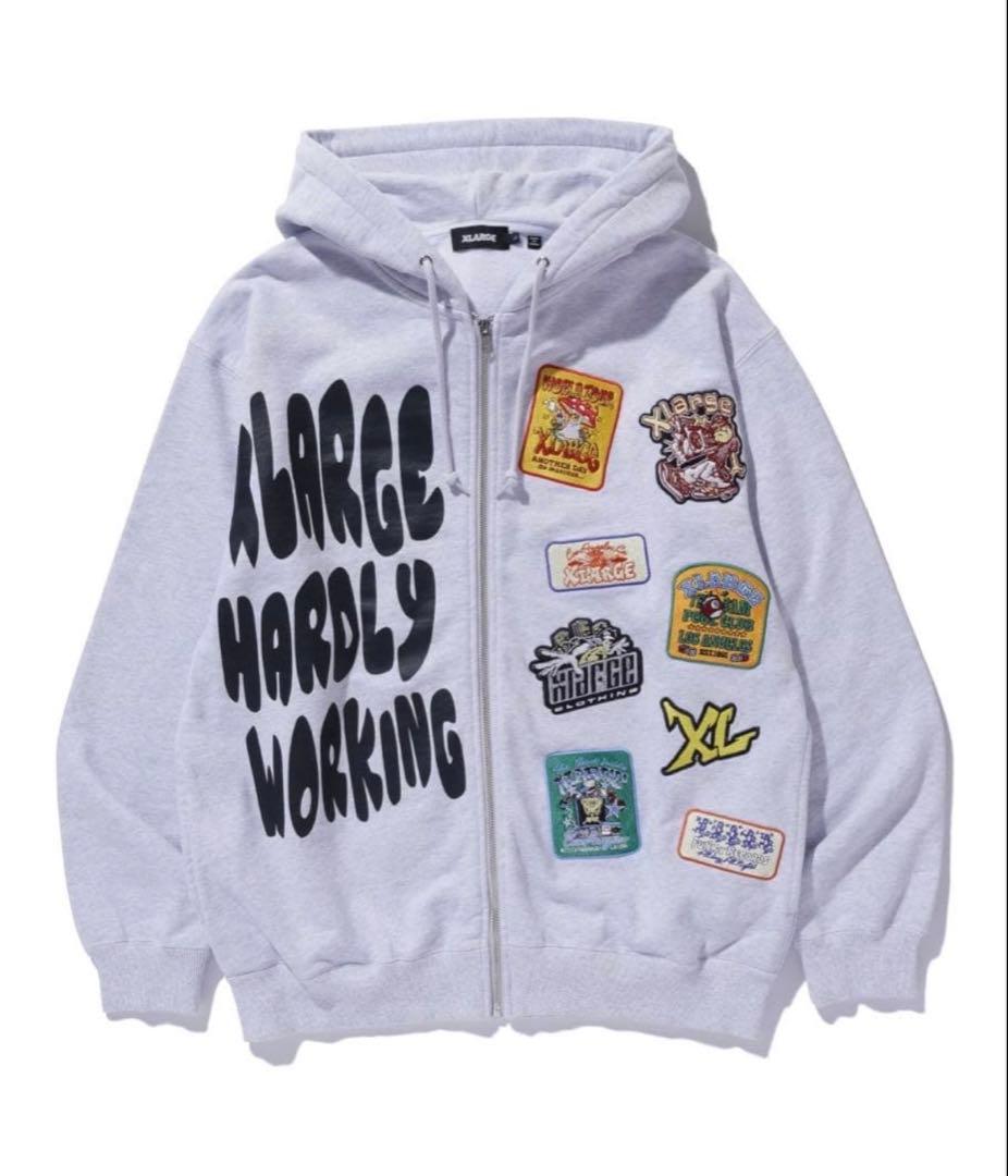 XLARGE パッチ付き グレー パーカー M