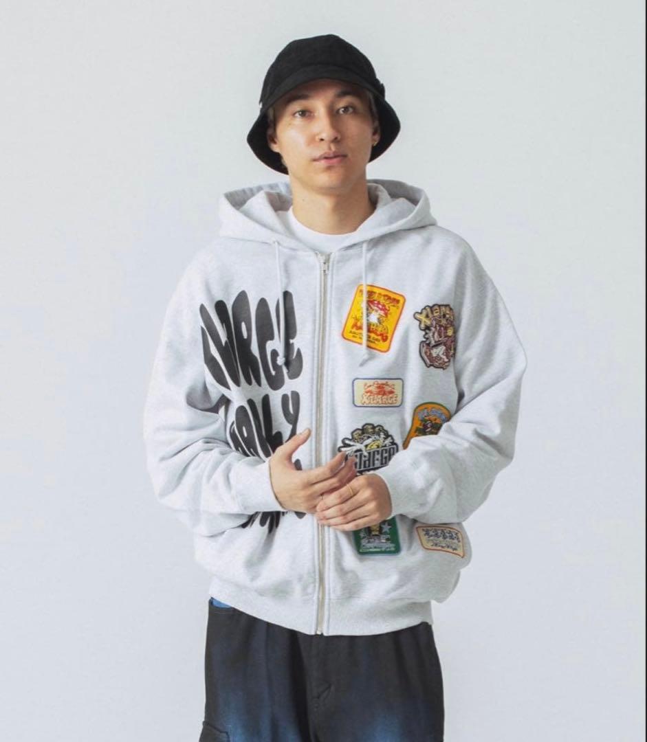 XLARGE パッチ付き グレー パーカー M