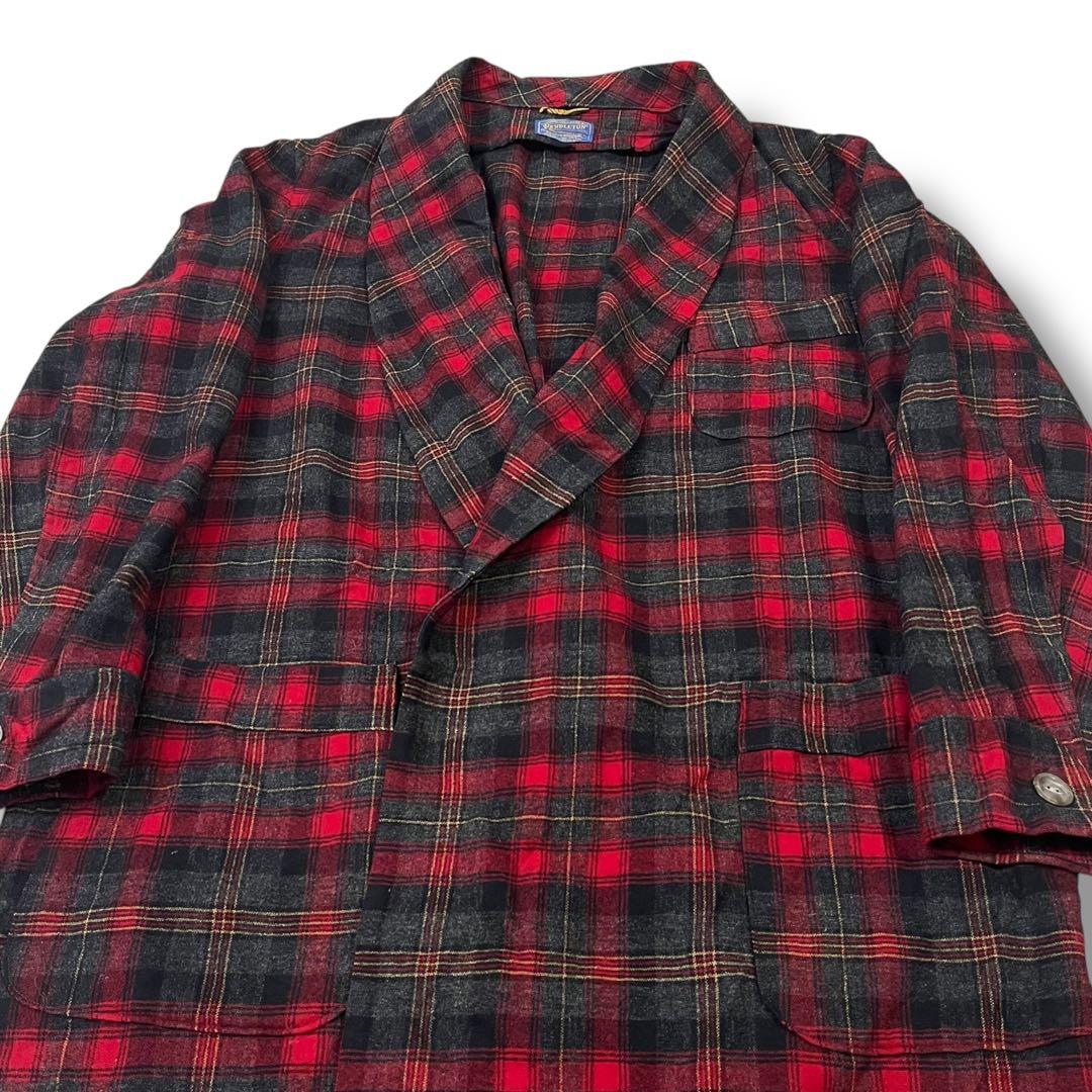 【40s】PENDLETON タータンチェック柄 ガウン ノーカラーコート L