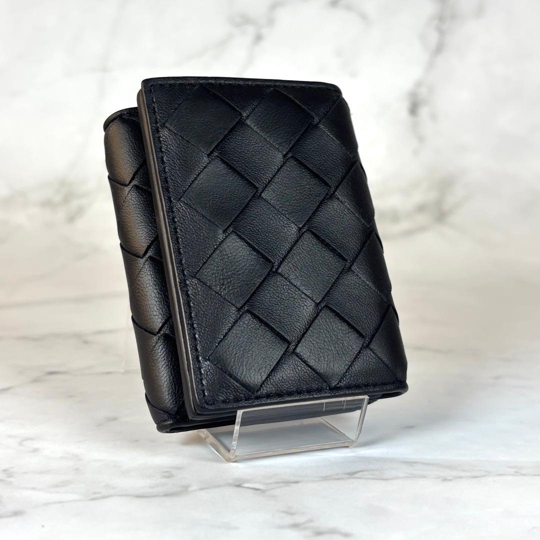 BOTTEGA VENETA ブラック イントレチャート タイニー 三つ折り財布