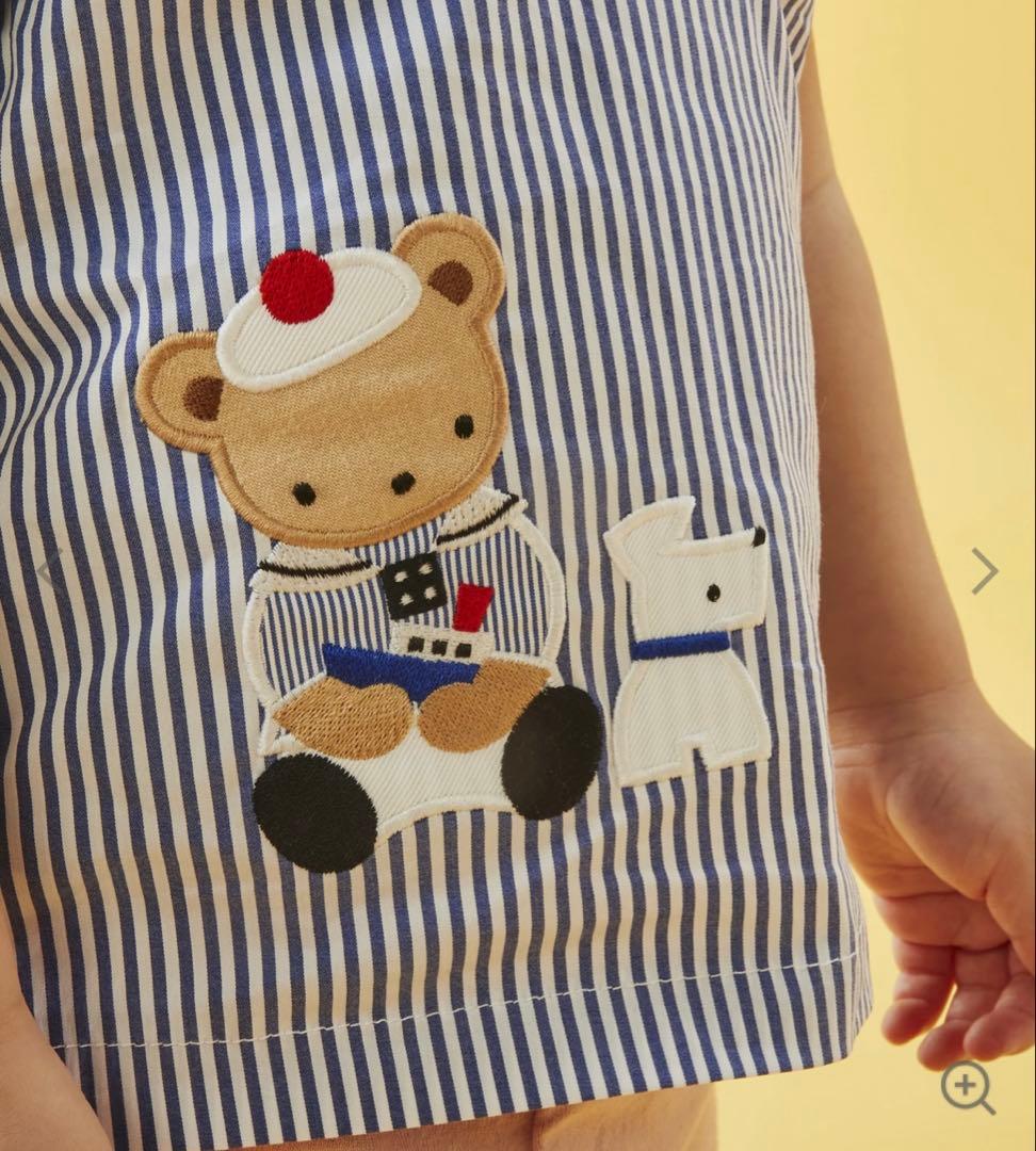 ファミリア♡水通しのみ未使用　ストライプ×セーラー　半袖シャツ90