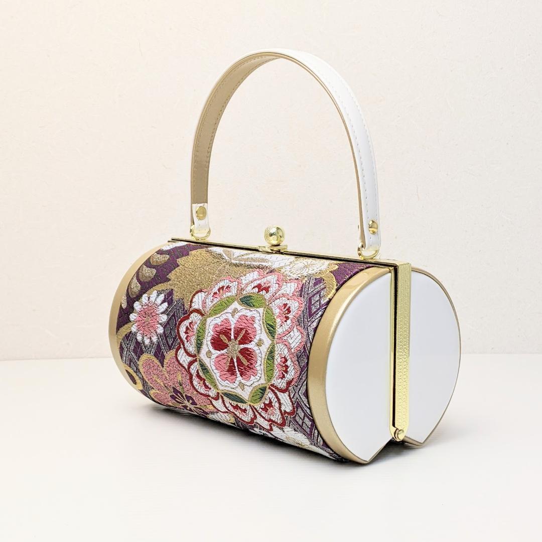 和装 草履バッグセット 振袖用 帯地 金×白×紫 Lサイズ 三枚芯 w43-4