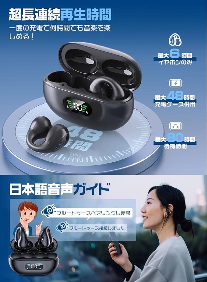 イヤホンbluetooth 2024音質強化 ワイヤレスイヤホン オープンイヤー