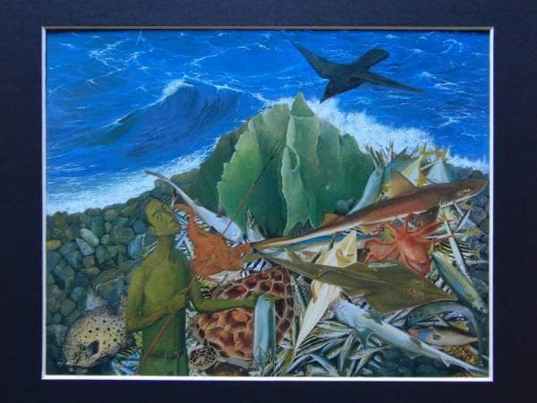 奥谷　博、詩海、希少な額装用画集より、新品高級額装付、状態良好