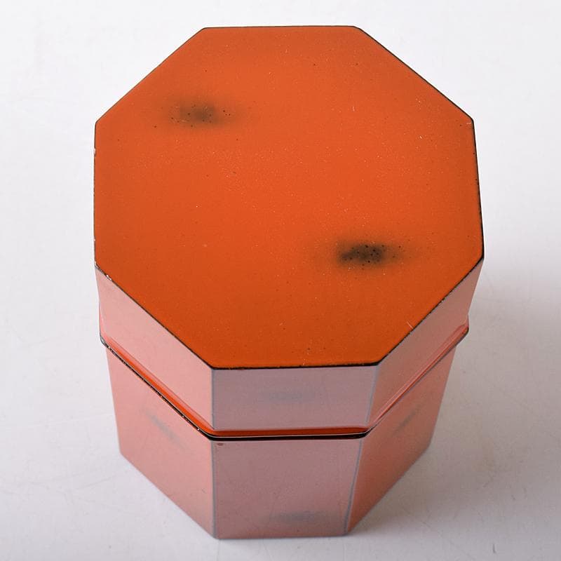 明窪田　中村宗哲作　根来塗八角棗　茶器　共布方谷浩明極め箱　M　R8737