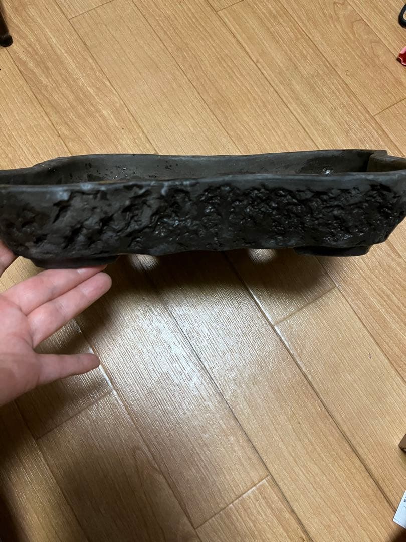 盆栽鉢　希少松皮　一点物　ヴィンテージ　手捻り鉢　1.3kg