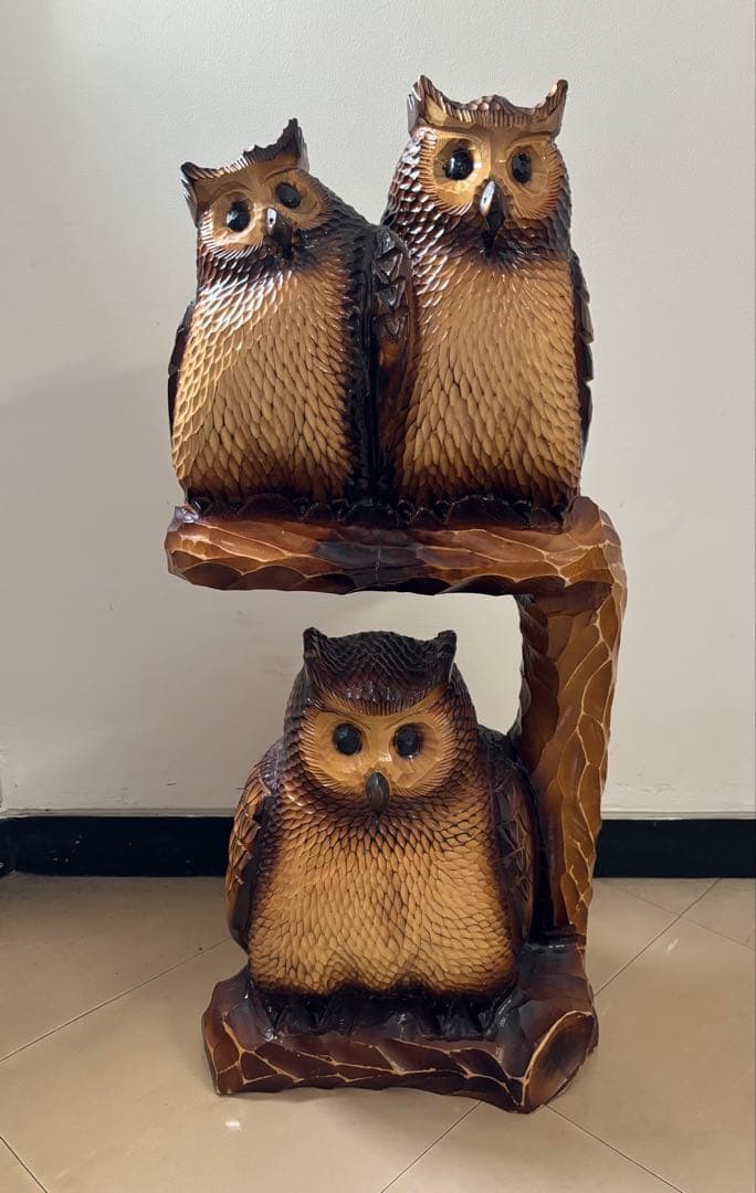 フクロウ 置物 梟 ふくろう 木彫 高さ約73cm オブジェ