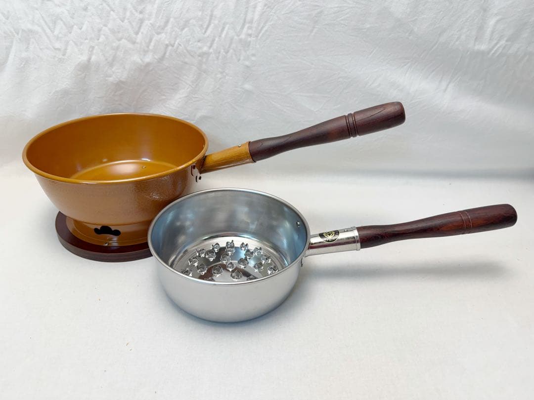 未使用 茶道具 水屋道具 台付十能（台十能）　銅製＆火起こし 丸型 元箱