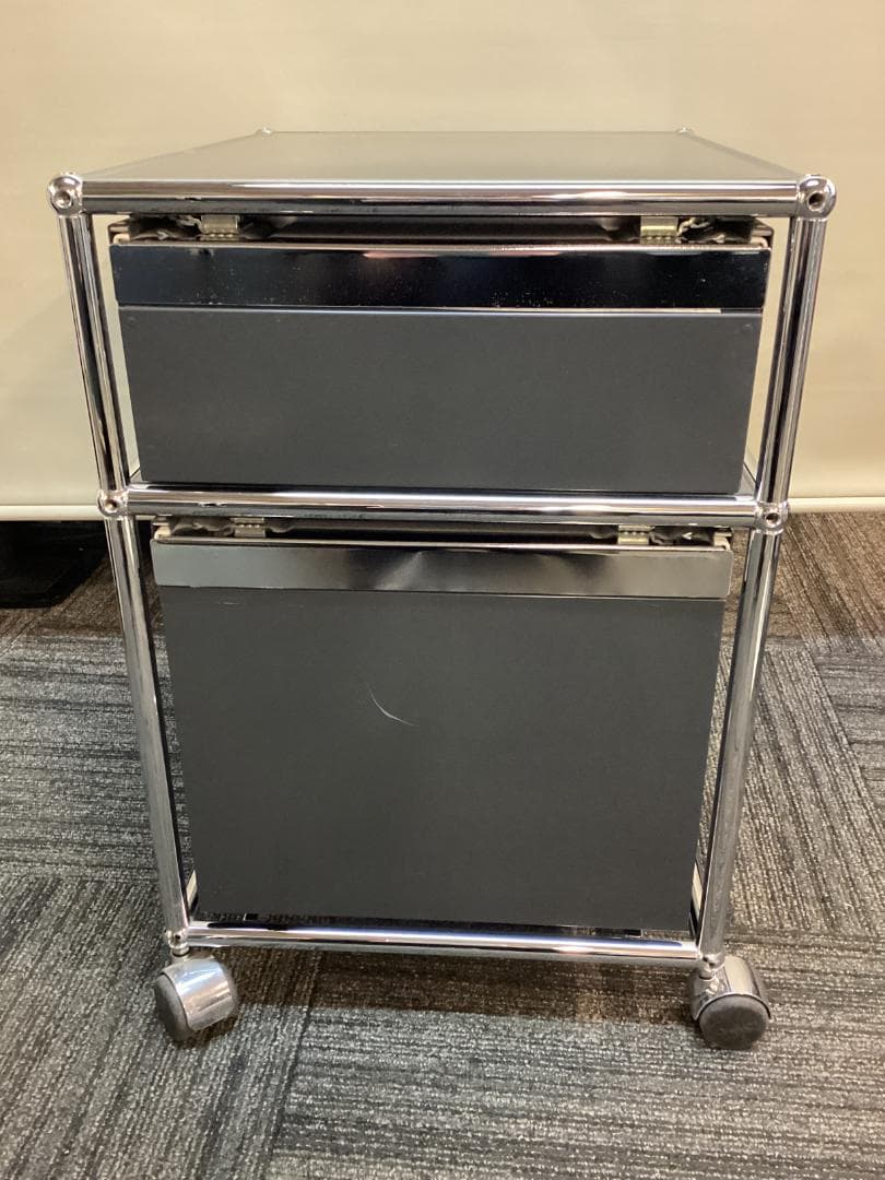 鍵付き　USMハラー　ロールボーイ　２段　デスクワゴン　アントラサイト　B