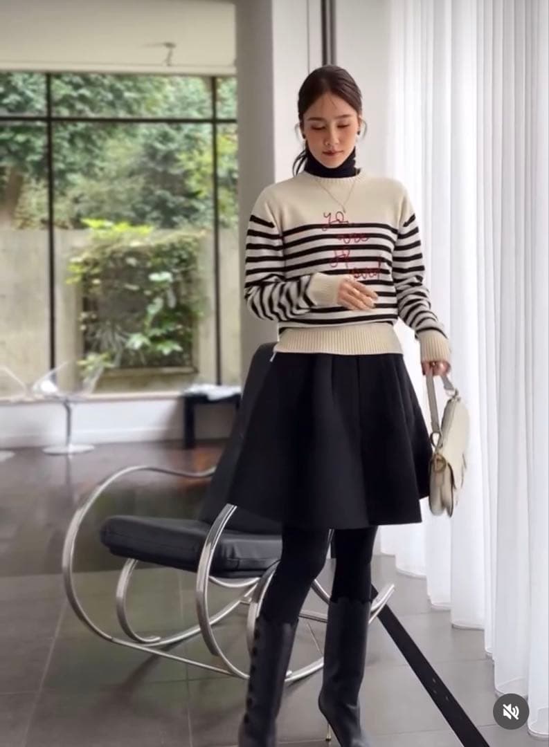 seventenby mihokawahitoウールハイウェストフレアキュロット