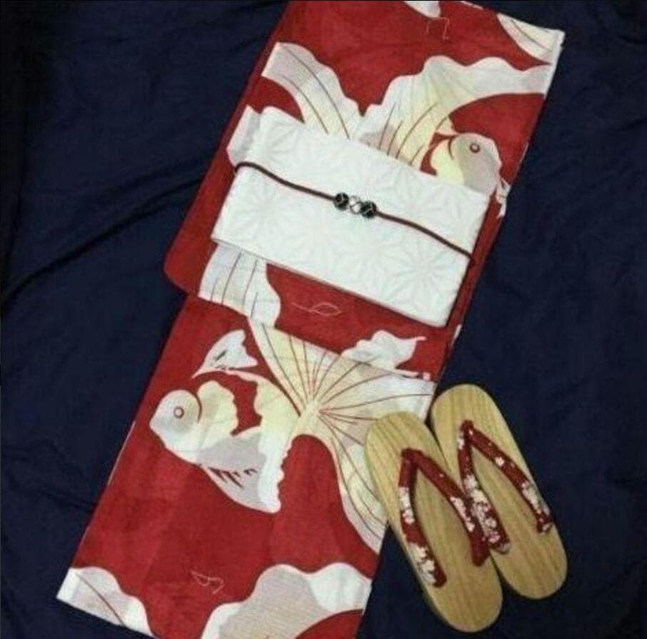 ★高級変わり織り浴衣★優美な金魚柄★赤紅色 粋な古典柄 新品 限定 和装 大正