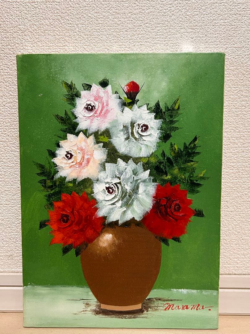 バラ　油彩画　渡辺政巳　送料込み1029