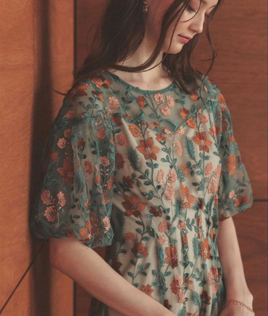 【新品タグ付き】Dorry Doll ブルーミーフラワードレス　オレンジ　M