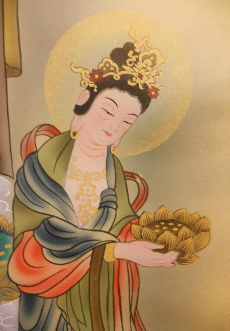 掛け軸 田中康浩 『 三尊佛 』 絹本 希少 軸装 茶道具 掛軸 美品 です。