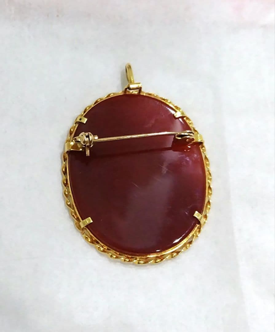 ★タイムセール★カメオ　メノウ　ブローチ　ペンダントトップ　2way　18K