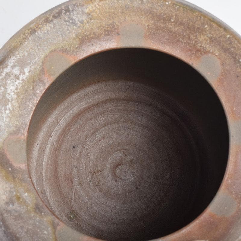 備前焼　木村利正作　双耳水指　共箱　C　8459A