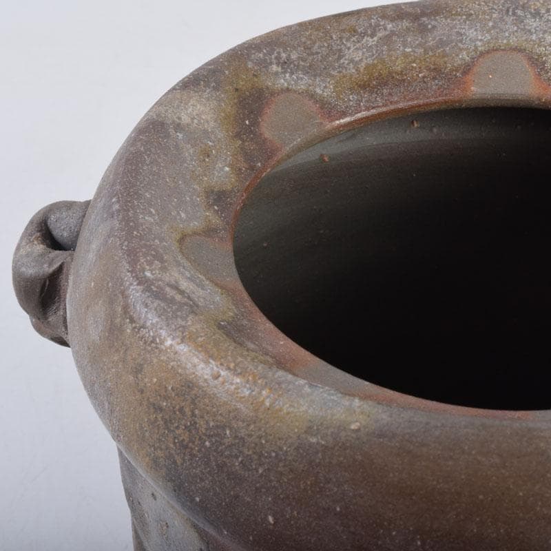 備前焼　木村利正作　双耳水指　共箱　C　8459A