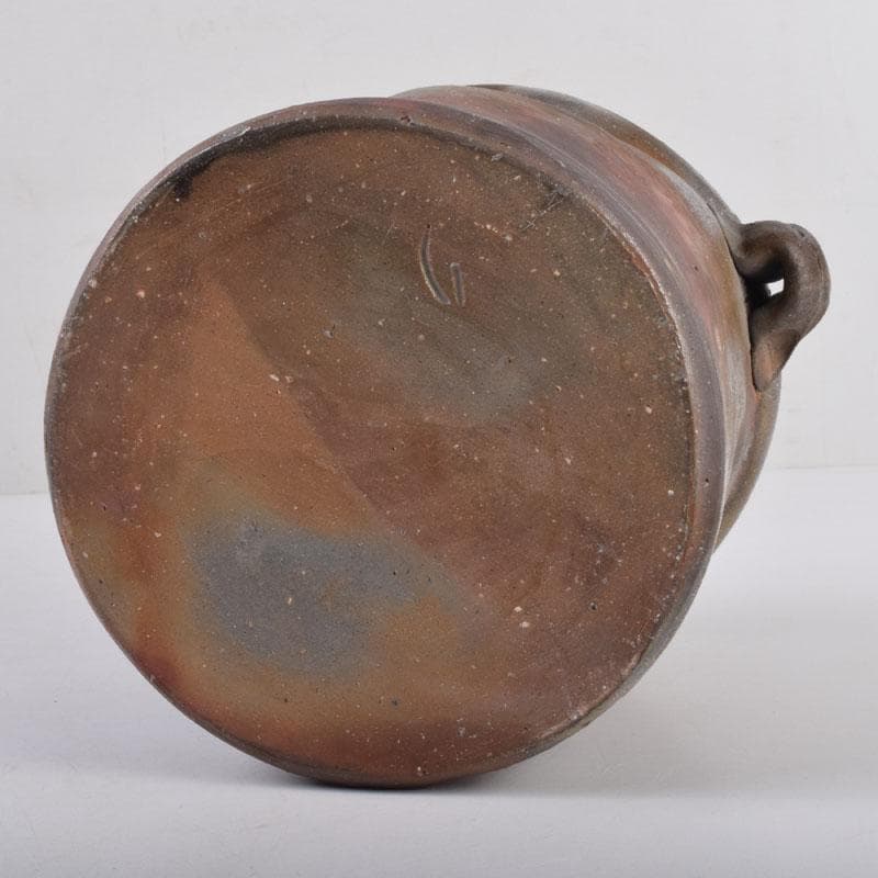 備前焼　木村利正作　双耳水指　共箱　C　8459A