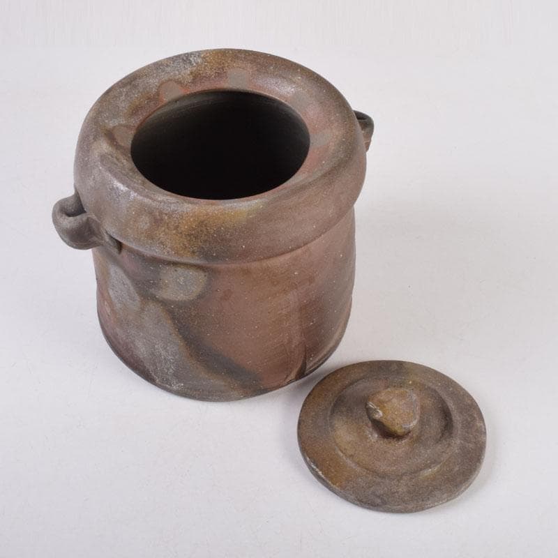 備前焼　木村利正作　双耳水指　共箱　C　8459A