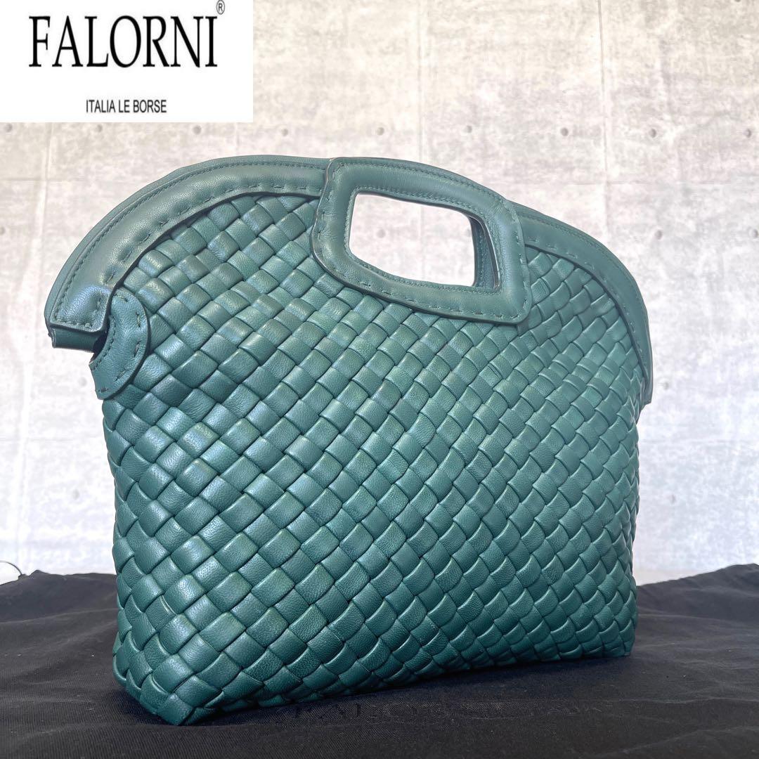 専用品FALORNI イントレチャート グリーン レザー ハンドバッグ定価15万