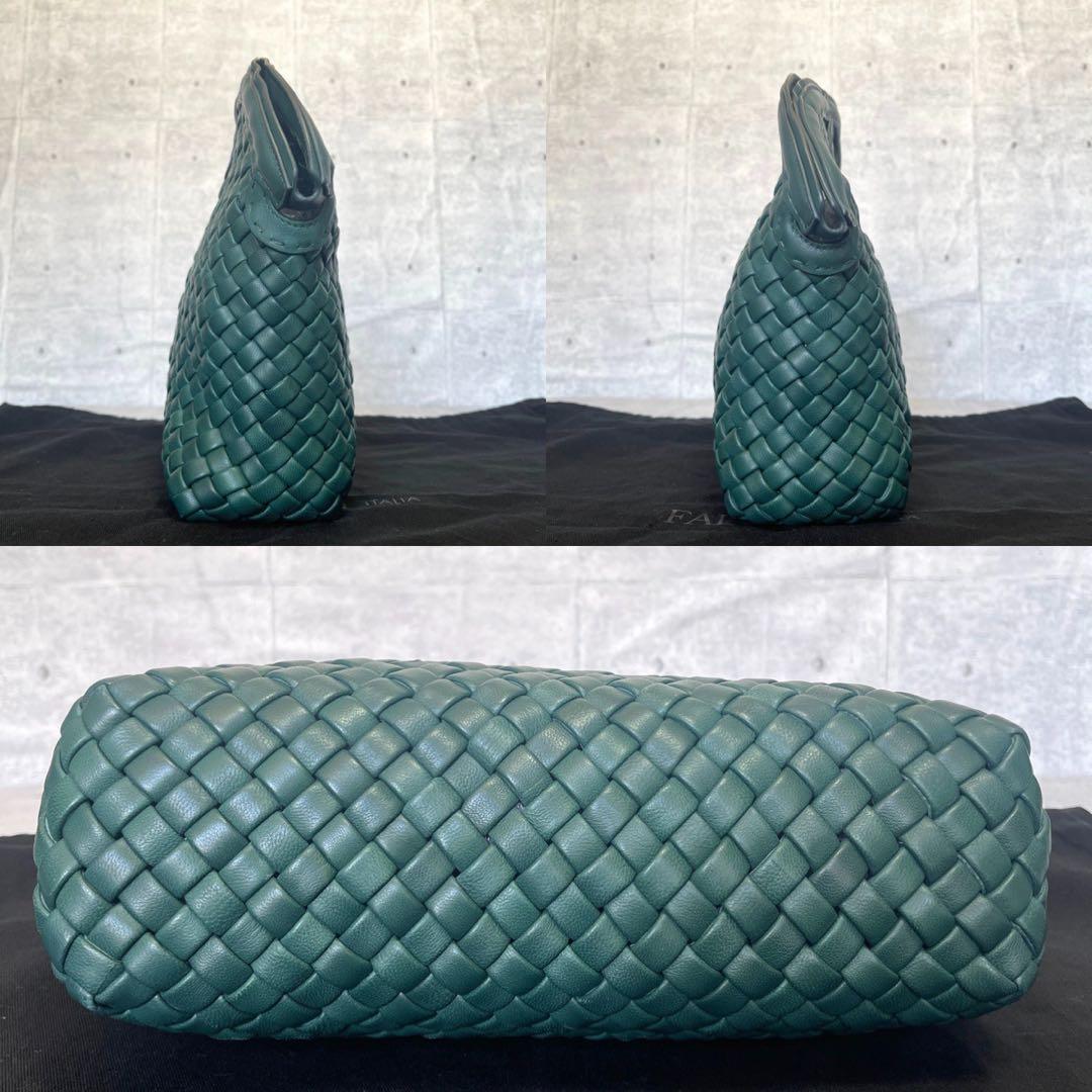 専用品FALORNI イントレチャート グリーン レザー ハンドバッグ定価15万