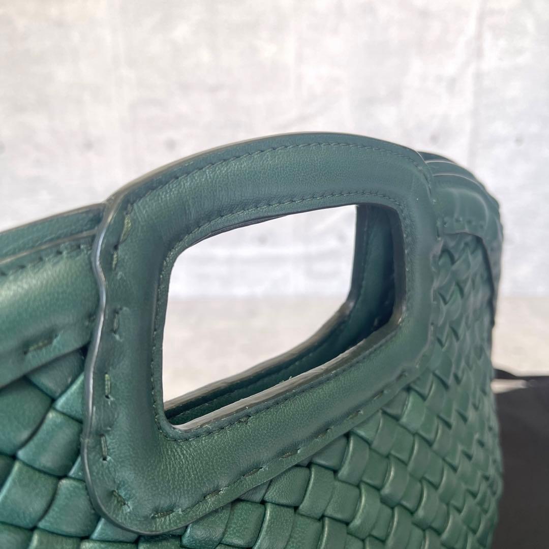 専用品FALORNI イントレチャート グリーン レザー ハンドバッグ定価15万