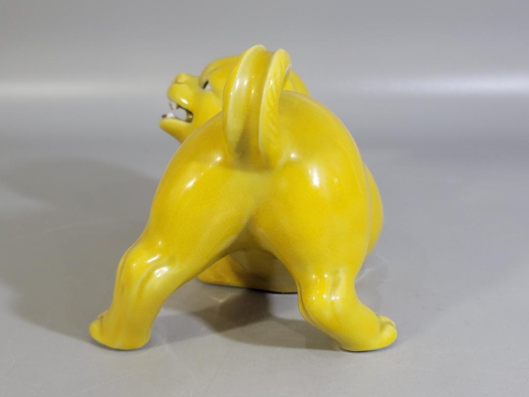 DT590 可愛い 黄釉 犬 駒 置物 陶製