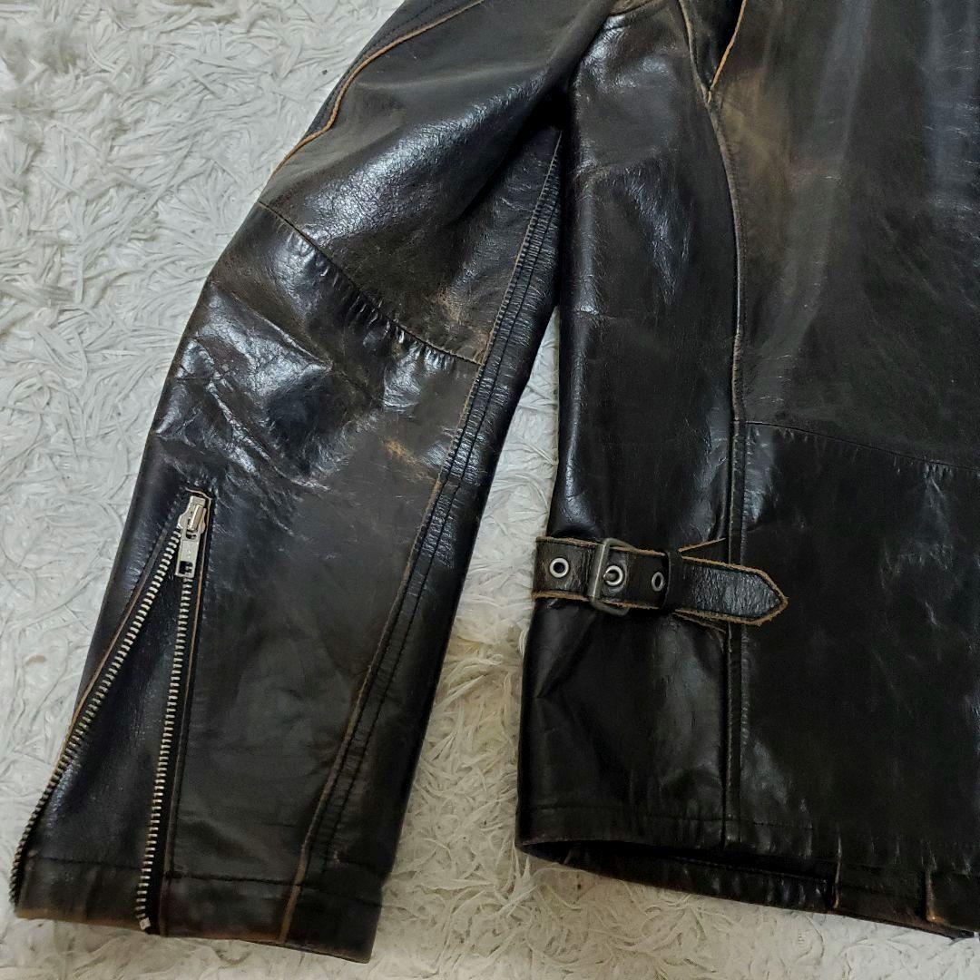 上質 ON BOARD 水牛革 バッファロー XL シングルライダース 本革 黒