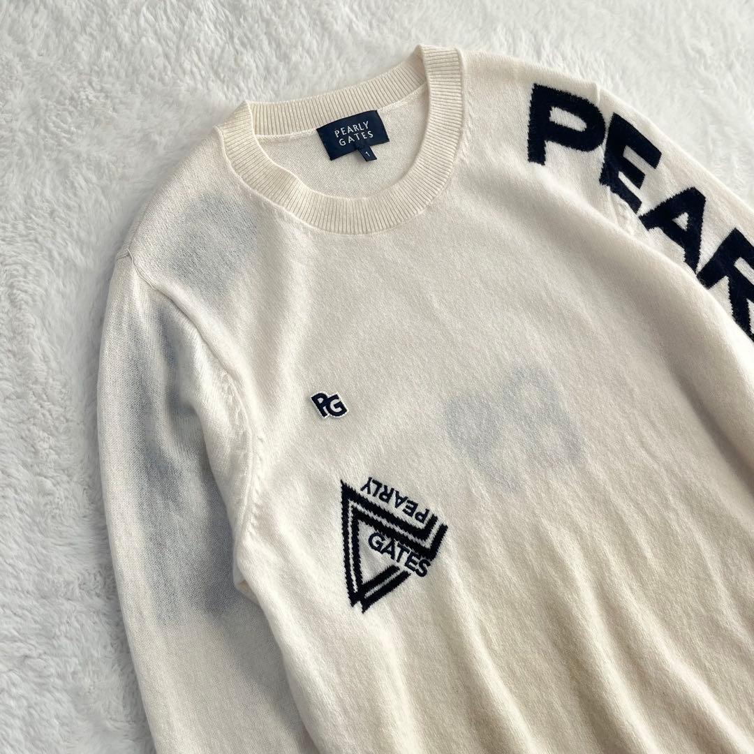 パーリーゲイツ カシミヤ100% ニットセーター ゴルフ アイボリー ロゴ 1