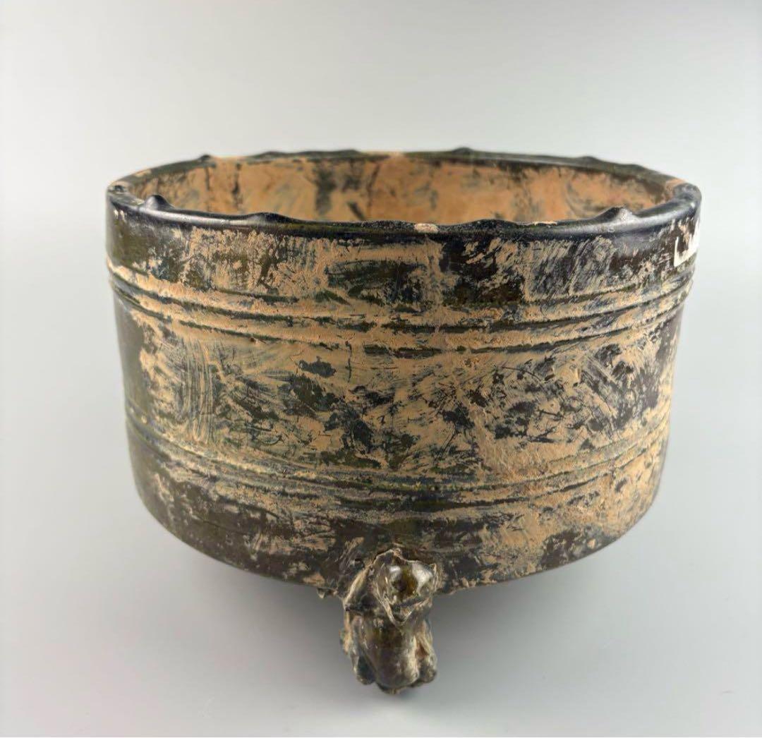 漢緑釉 三足 獅子 中国 陶器