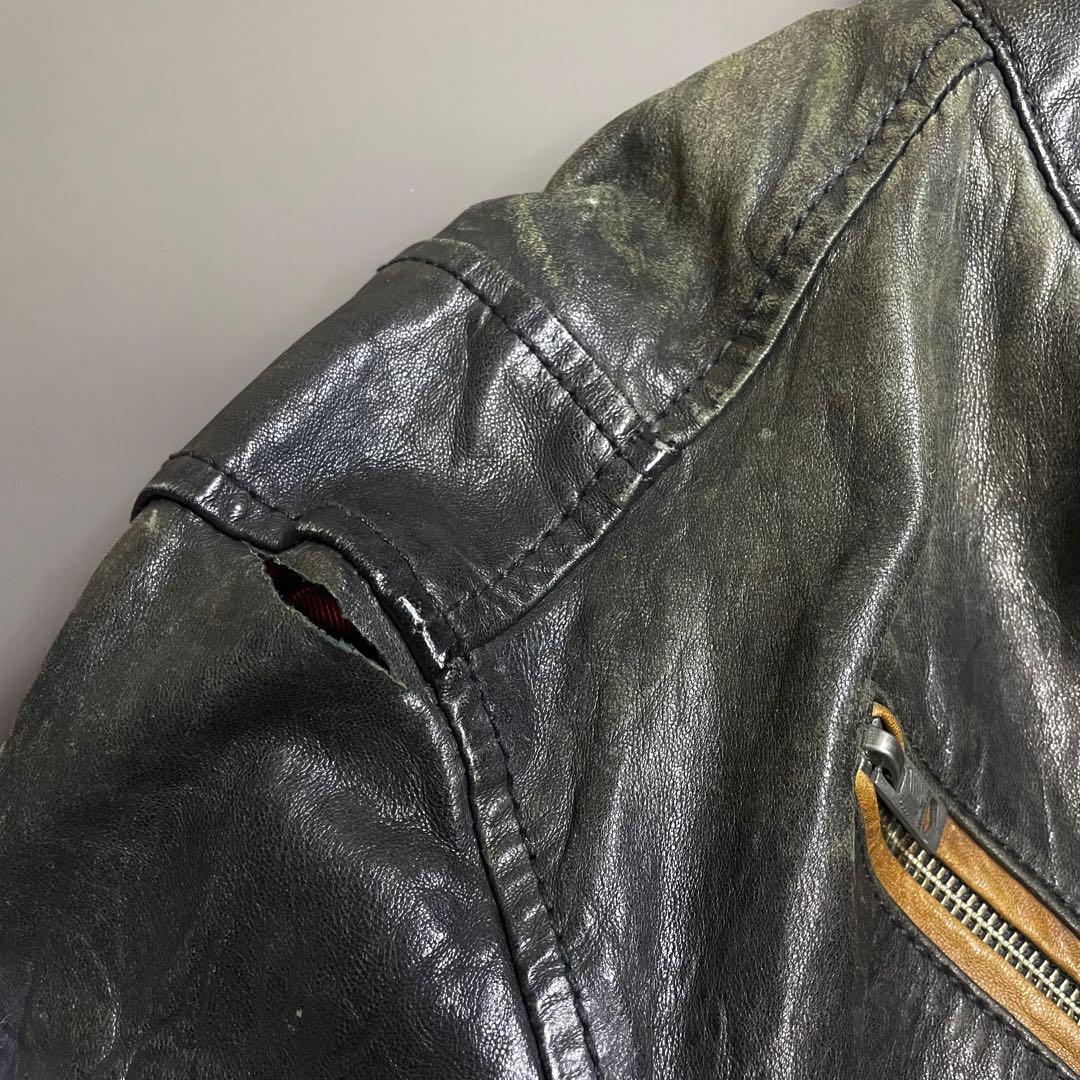 DIESEL ディーゼル 羊革 リアルレザー シワ加工 ライダースジャケット M