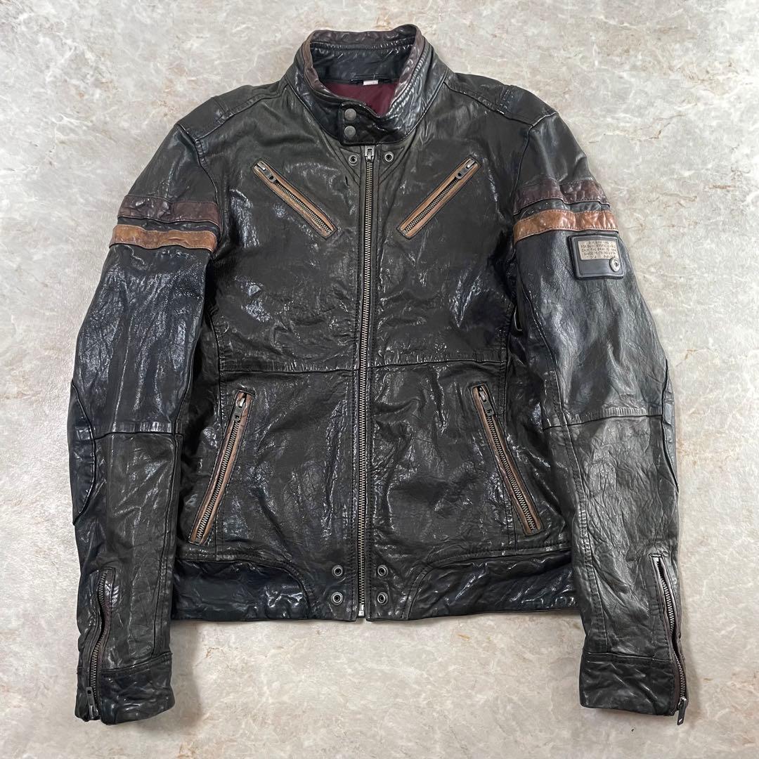 DIESEL ディーゼル 羊革 リアルレザー シワ加工 ライダースジャケット M